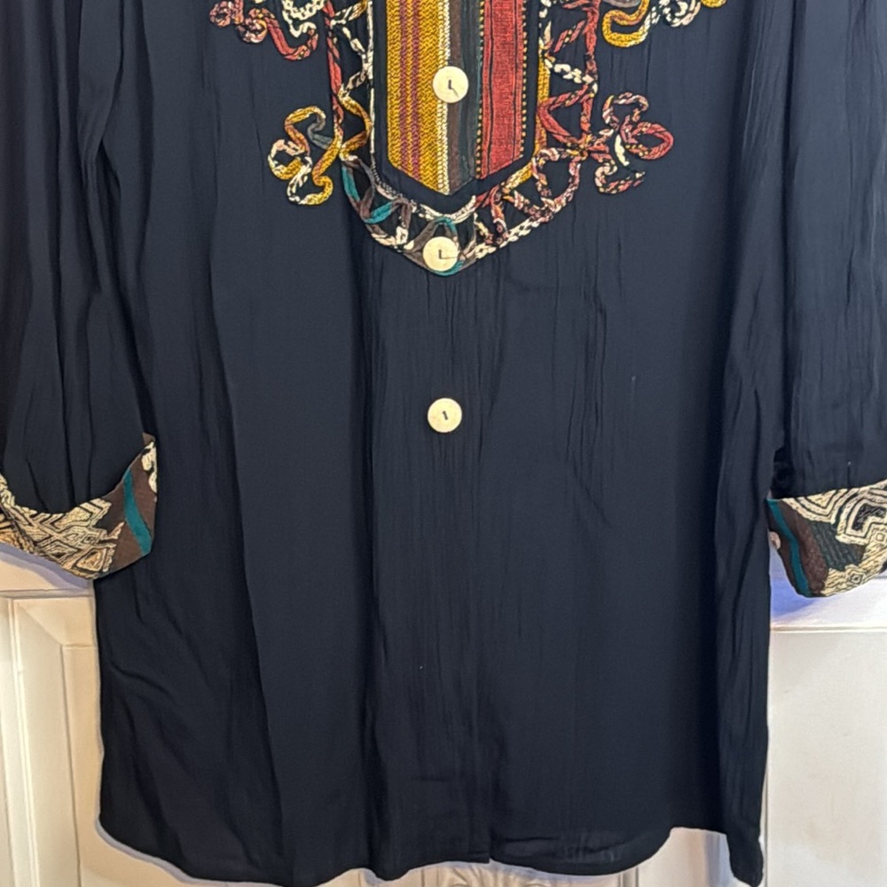 Carole Little Vintage Ribbed Appliqué Button Down Tunic Top Size 6 - Picture 3 of 12